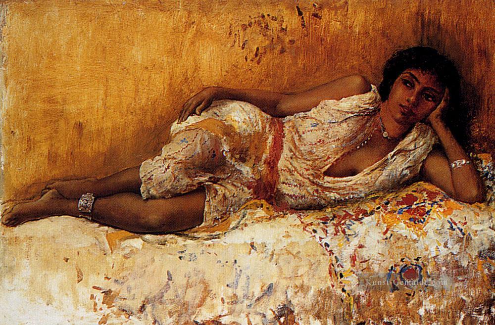 maurischen Mädchen das auf einer Couch Araber Edwin Lord Weeks Ölgemälde